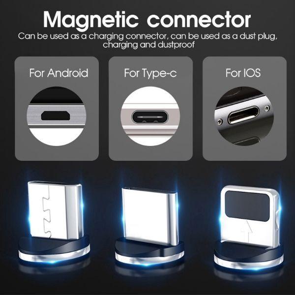 Cáp sạc nam châm 2M và 3 đầu nam châm (Type-C Android Iphone)