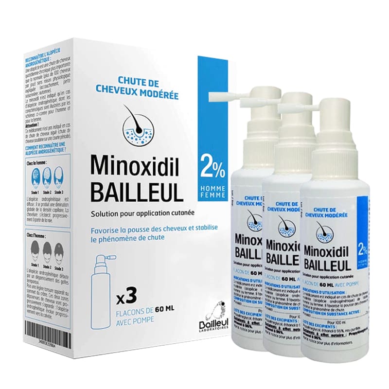 Set 3 Lọ Xịt Mọc Tóc Minoxidil Bailleul Pháp, 2%
