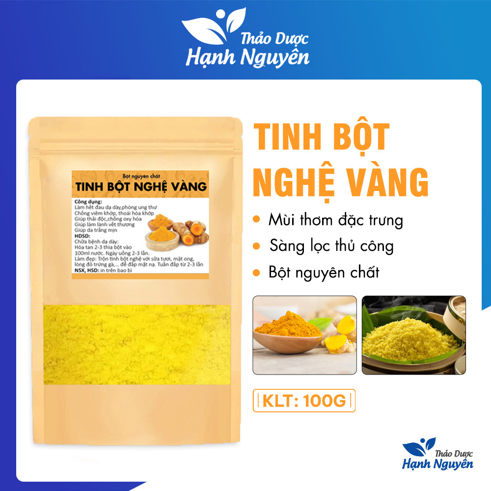 Tinh bột nghệ vàng 100g, nguyên chất, hỗ trợ giảm đau dạ dày, tốt cho tiêu hóa, đắp mặt nạ dưỡng da