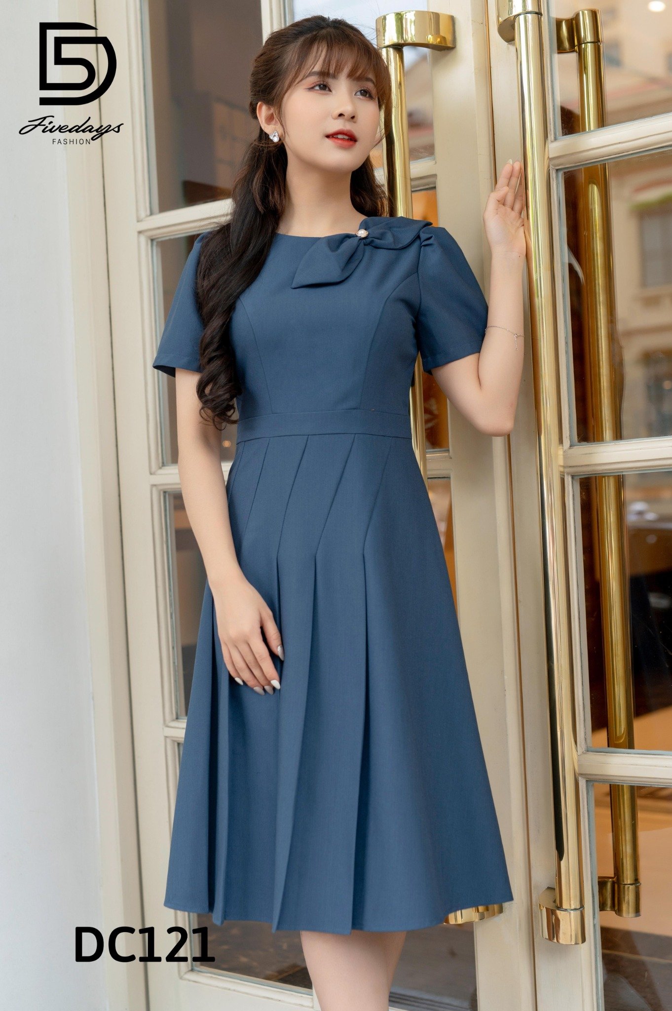 Fivedays - Đầm xoè xếp ly dưới nơ vai
