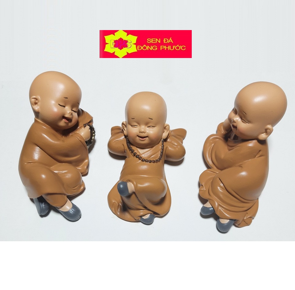 Bộ 03 Tượng Tự Tại 8cm- Tượng chú tiểu áo lam chất liệu Composite