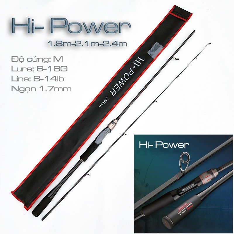 Cần câu lure máy ngang và máy đứng carbon Hi Power đầu bu chống xoắn CM22