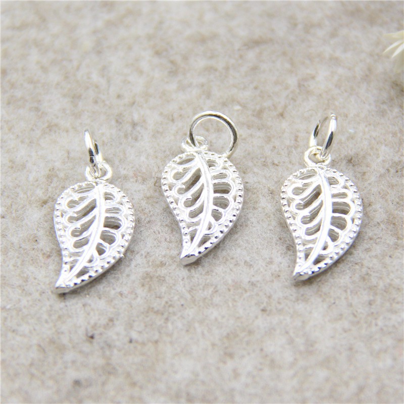 Charm bạc móc treo lá bản lớn có hoa văn - charm bạc 925 - mã cb305