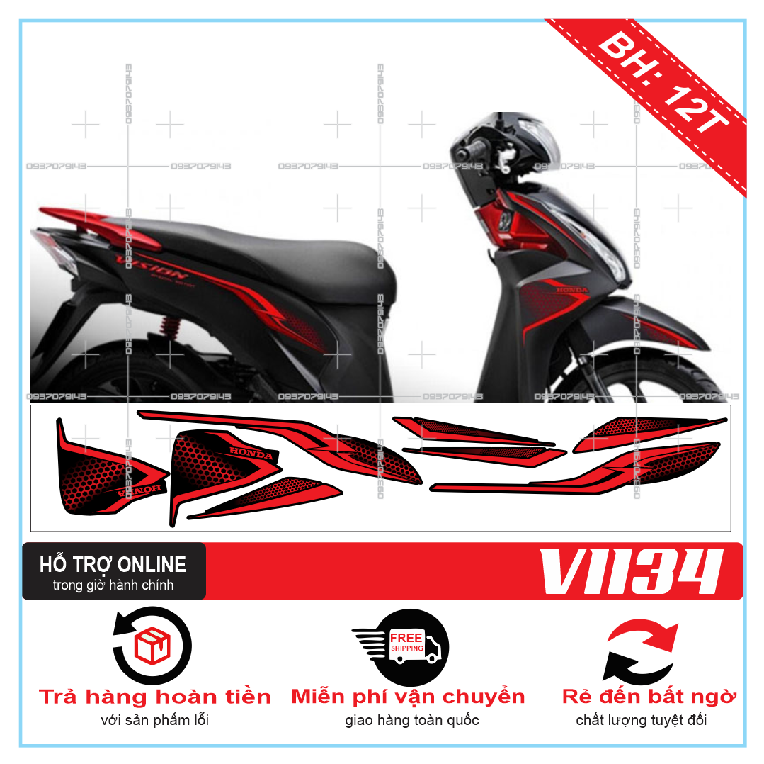 Tem rời xe VISION 2016 TỔ ONG ĐỎ ĐEN NHÁM