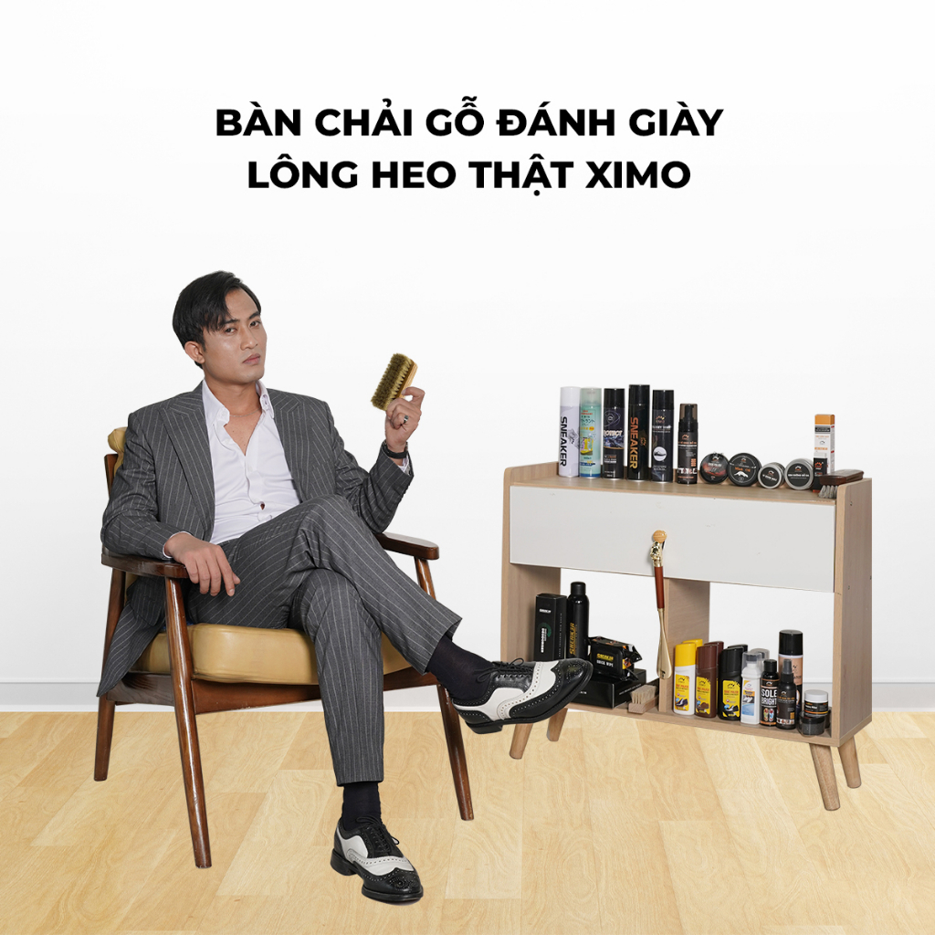 Bàn chải gỗ đánh giày lông heo thật XIMO BCDG04