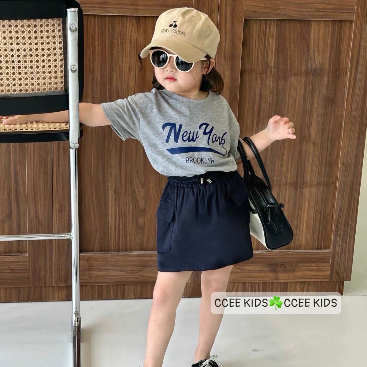 [10-30kg] Set áo thun chân váy đơn giản điệu đà cho bé gái