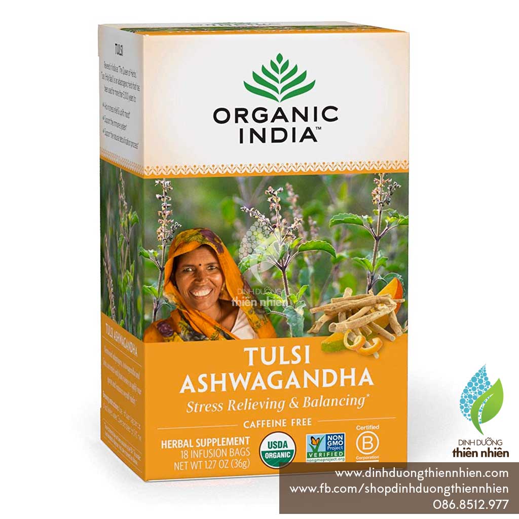 Trà Sâm Ấn Độ Hữu Cơ Tulsi Organic India Tulsi Ashwagandha Herbal Tea