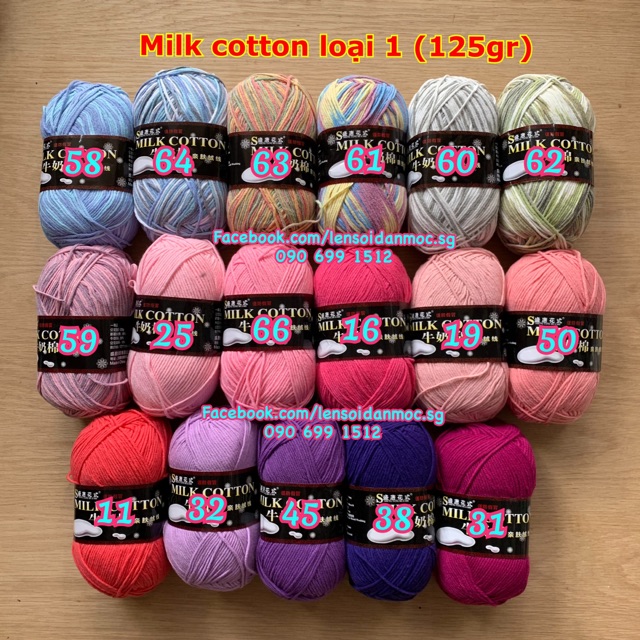 Len Milk Cotton loại 1 (cuộn 125gr) (Màu 01 ~ Màu 24)