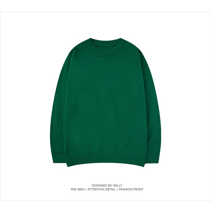 Áo Sweater Len Basic Trơn Màu Xanh Lá Olia