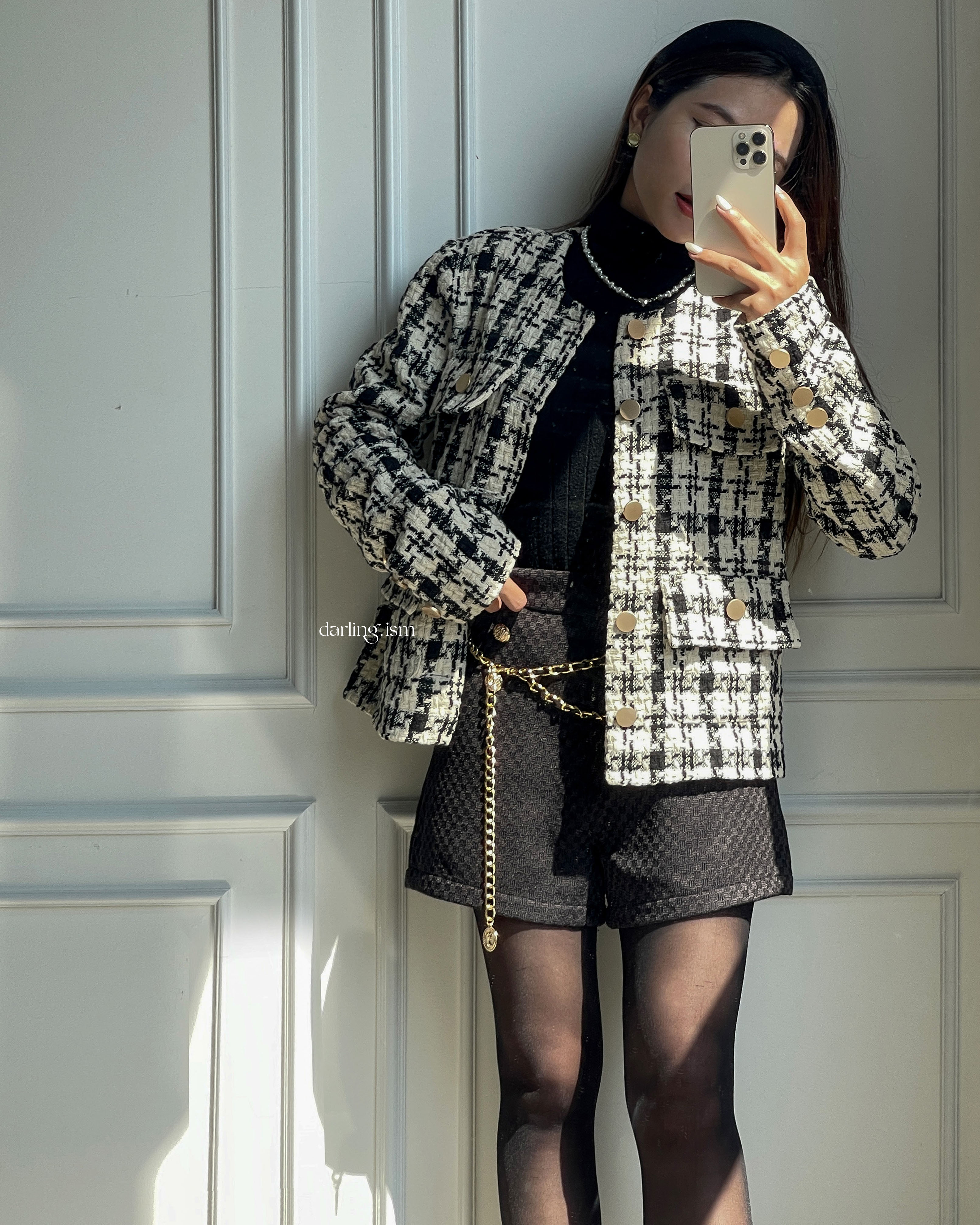 áo khoác tweed cổ tròn jade jacket - darling.ism