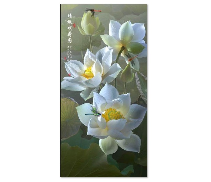 Tranh dán tường khổ dọc VTC Đôi hạc và hoa sen và nhiều mẫu khác UD1281 kim sa