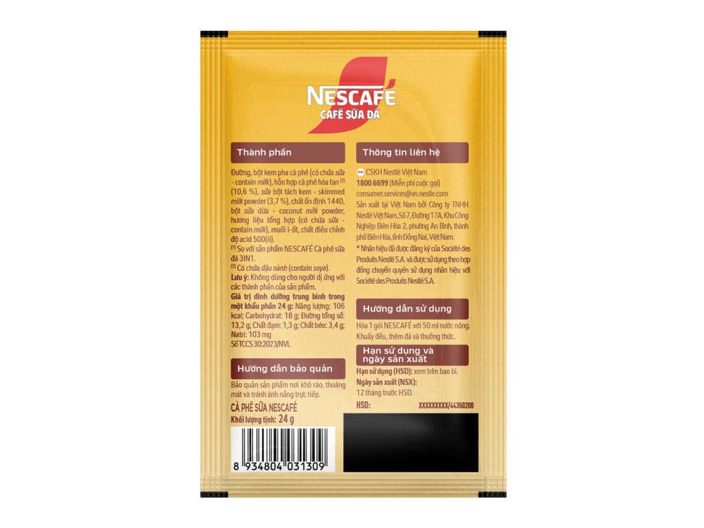 CÀ PHÊ NESCAFE 3IN1 SỮA ĐÁ  HỘP 10 GÓI x 24GR - 30692