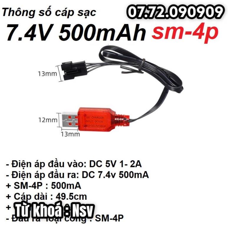 Nsv Cáp sạc pin 2S 7.4v 500mAh cổng nối SM-4P dùng sạc pin cho xe mô hình điều khiển từ xa
