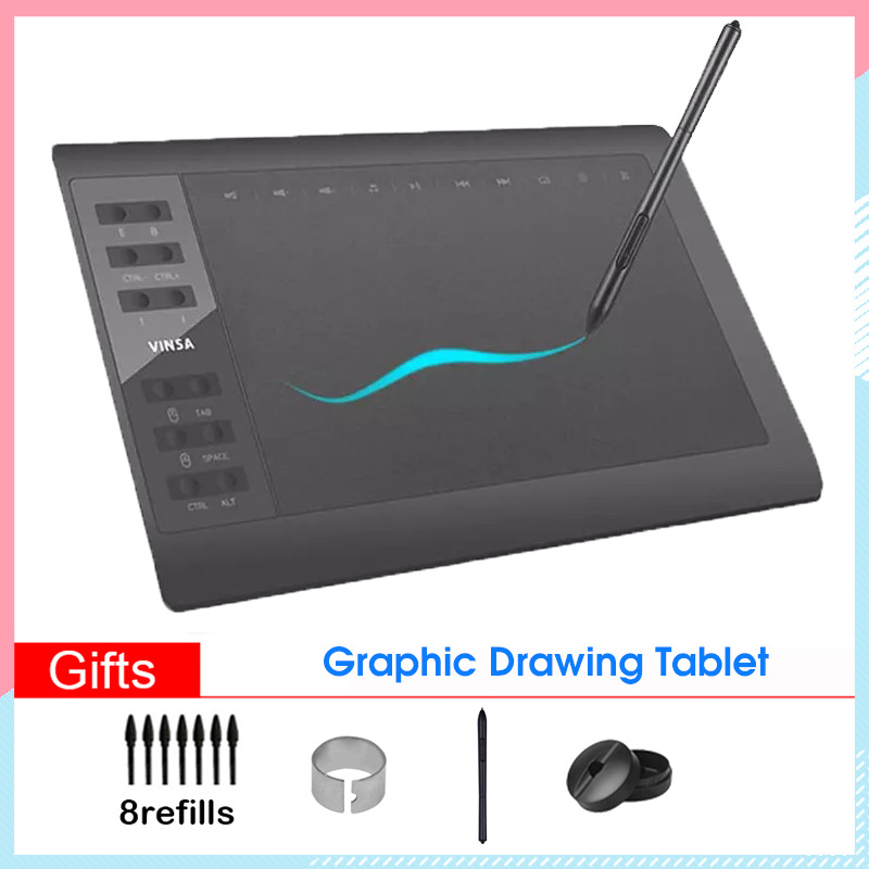 10x6 Inch Professional Graphics Drawing Tablet 12 Express Keys with 8192 Levels Battery-Free Stylus/8pcs Nibs/Pen Clip Support PC/Laptop Connection Compatible with Windows Mac for Painting Designing Online Course
