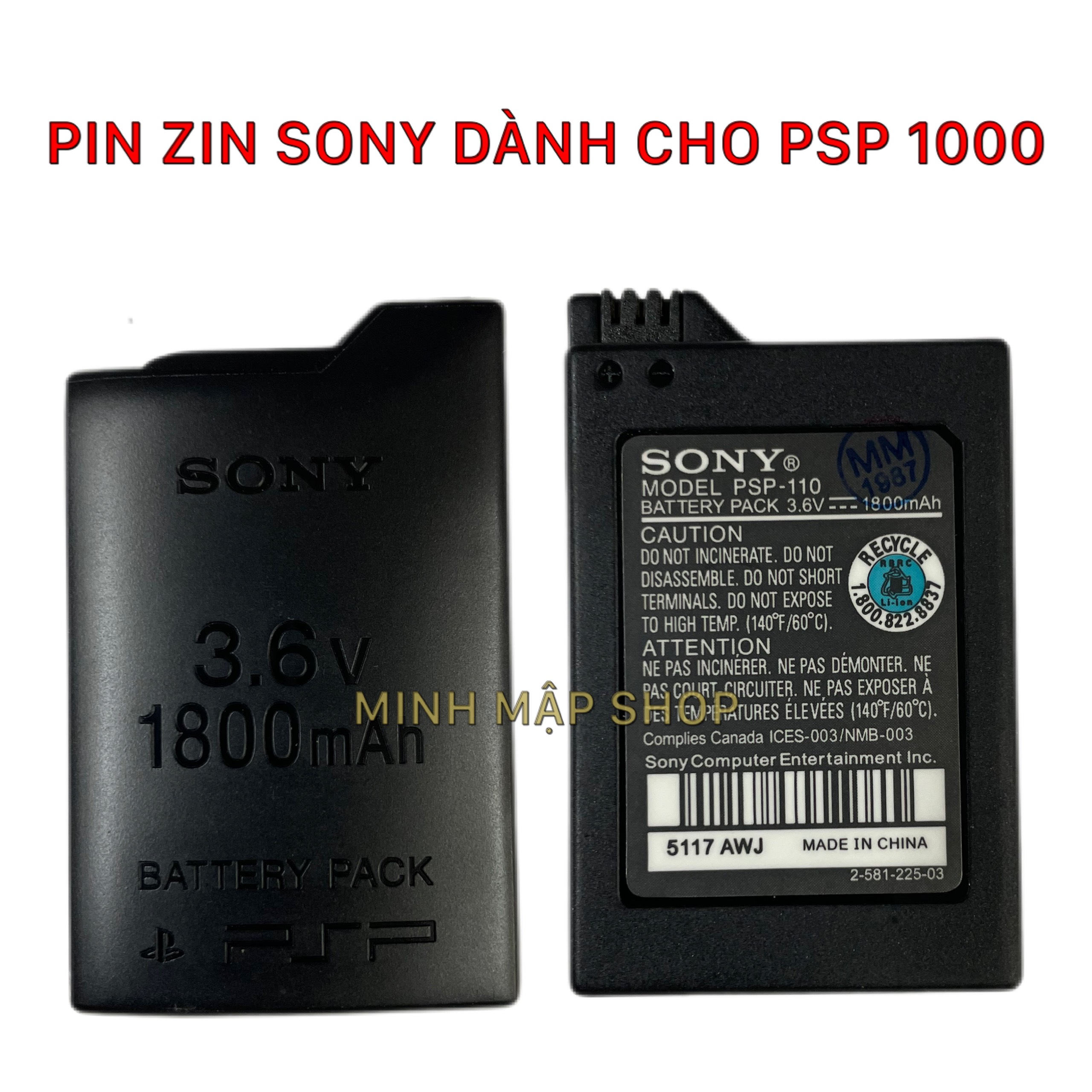 Pin cao cấp dành cho máy game psp 1000-2000-3000