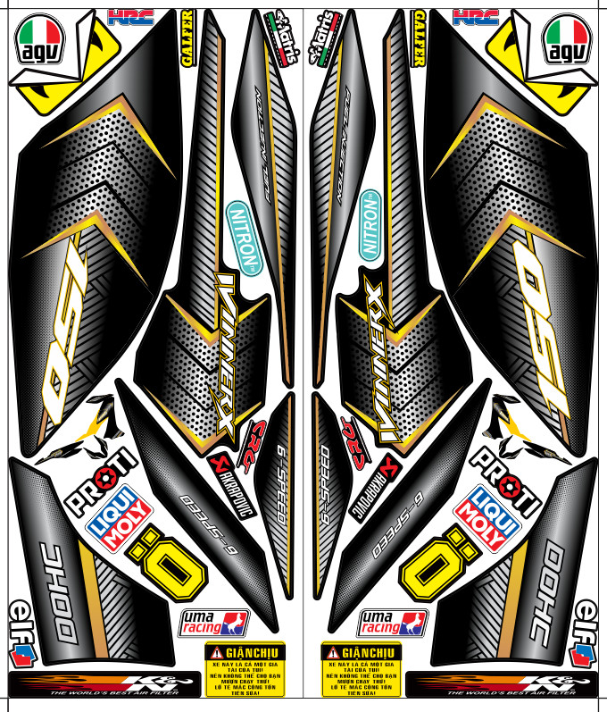 Tem xe winner X mẫu mang cá mập đen vàng tặng logo