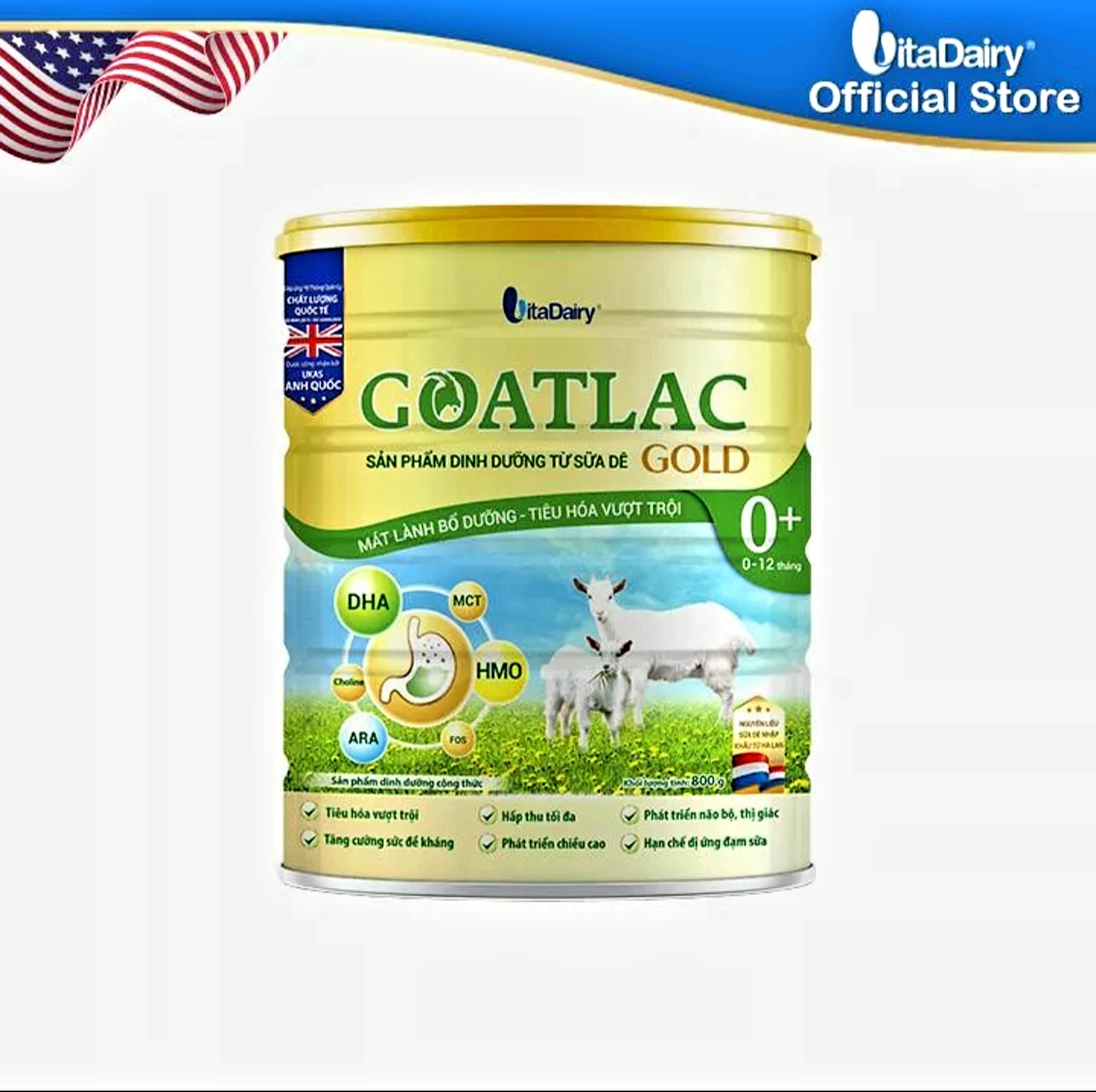 (HSD T6-2025) (Quét Mã QR - TL Điểm) Sữa Dê Vitadairy Goatlac Gold 0+ 800g.
