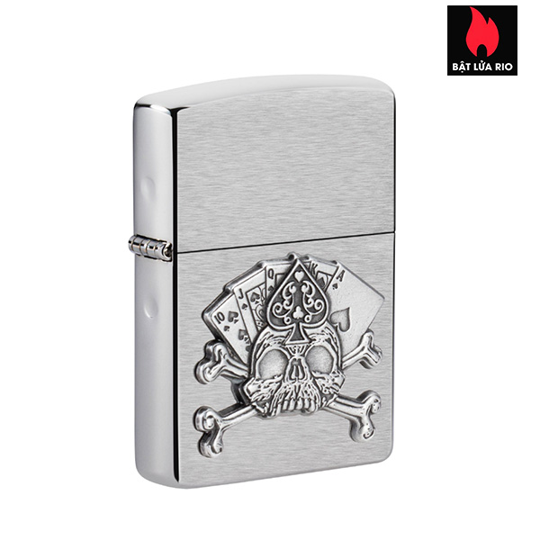 Zippo 49293 - Zippo Cards and Skull Emblem Brushed Chrome