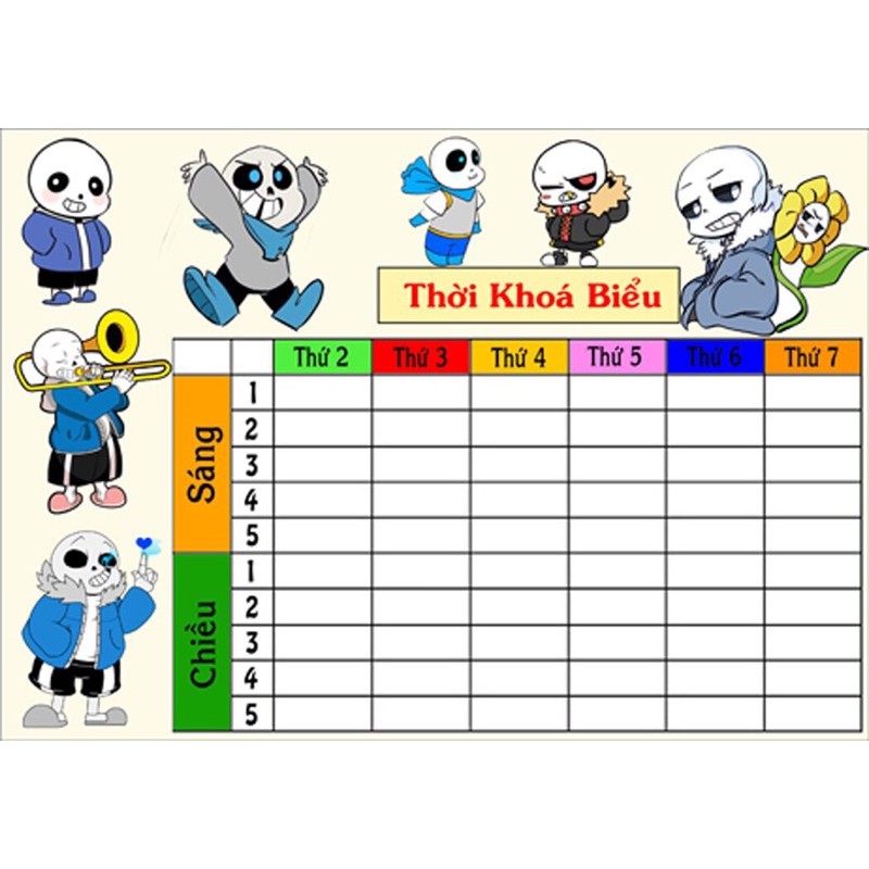 set 3 thời khoá biểu game undertale san