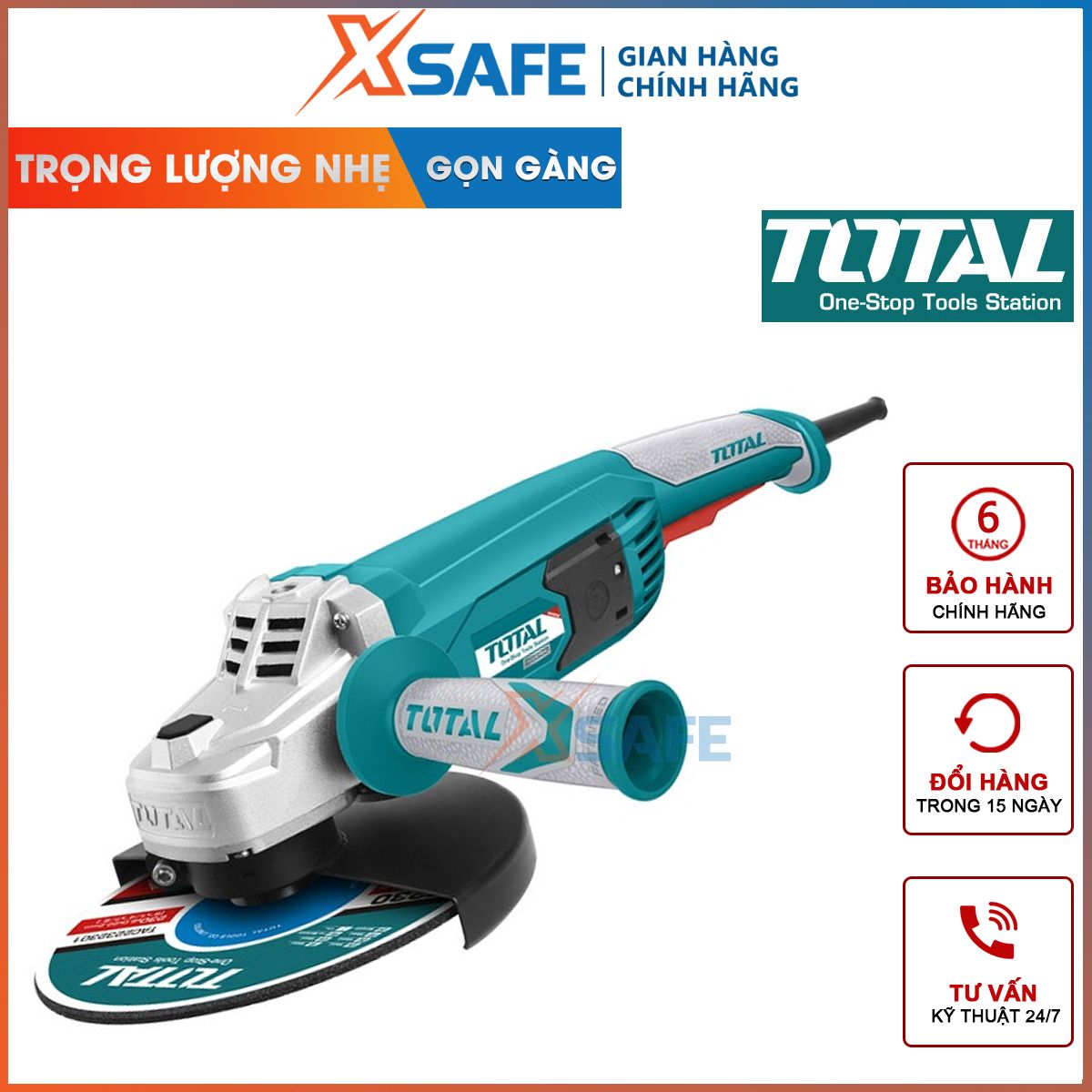 Angle grinder portable total TG1252306 angle grinder metal 220-240V ~ 50/60hz 2400W diameter grinding disc 9 "230mm 3kg body held compact, specialized for cutting/grinding metal, neck empire to [xsafe]