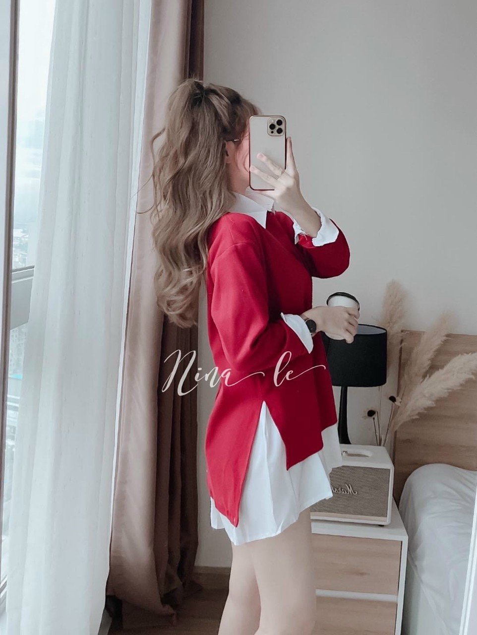 Set Bộ Sơ Mi Lụa Kết Hợp Áo Thun Gân Siêu Xinh
