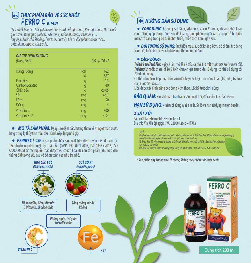 FERRO C BIMBI - Bổ sung sắt, kẽm, vitamin C cho bé