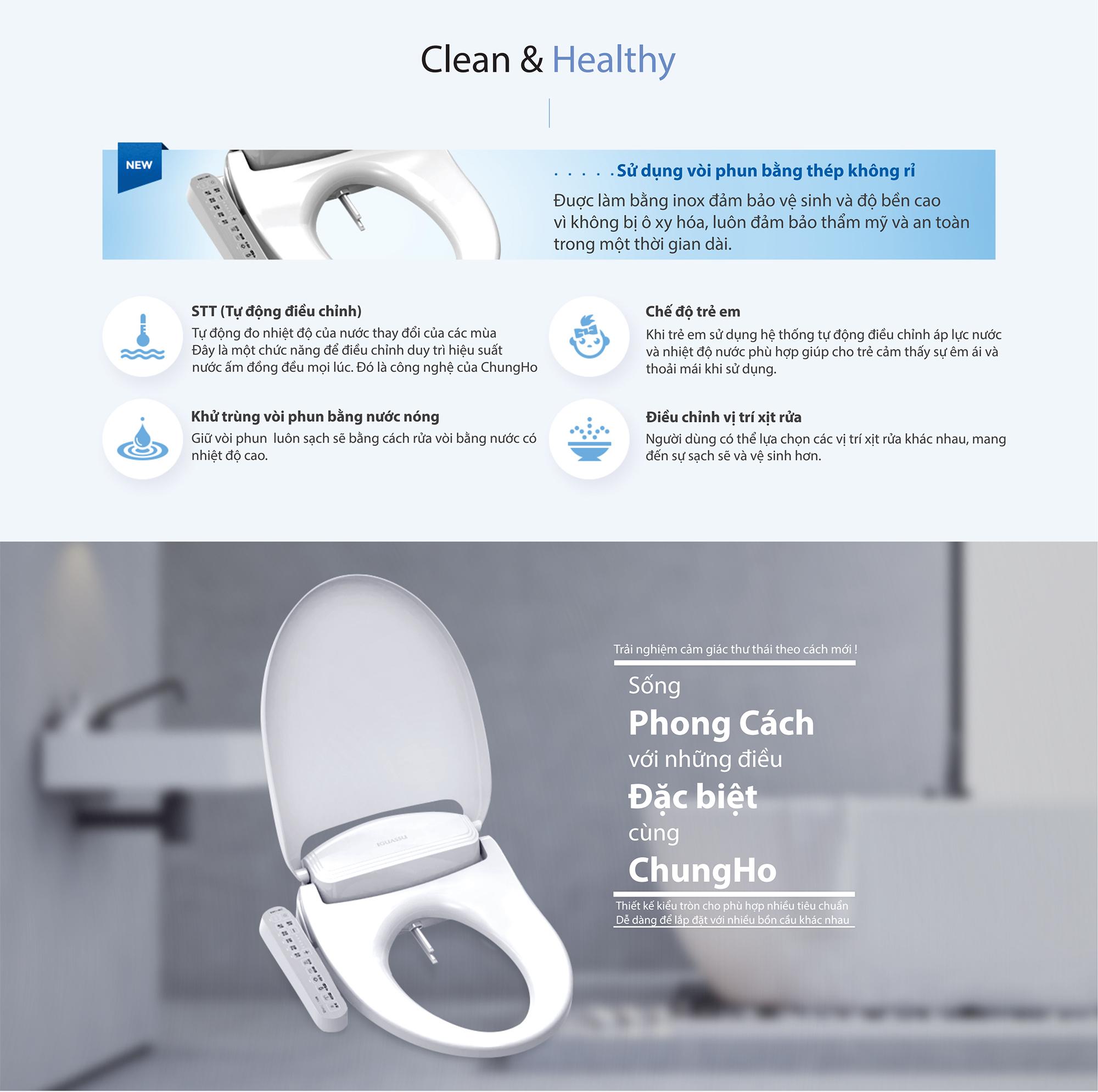 Nắp bồn cầu thông minh ChungHo Iguassu Whi Clean