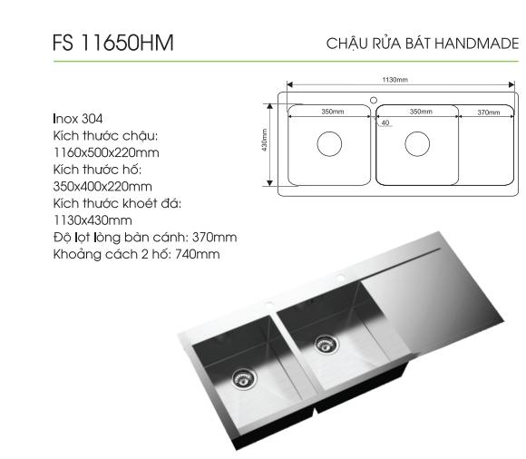 Chậu Rửa Bát Faster FS 11650HM, Chậu rửa với thiết kế lòng rộng thuận tiện hơn cho việc sử dụng