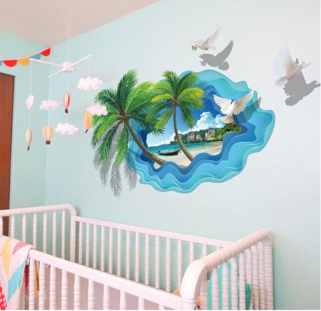 Decal trang trí Bãi biển hoạt hình
