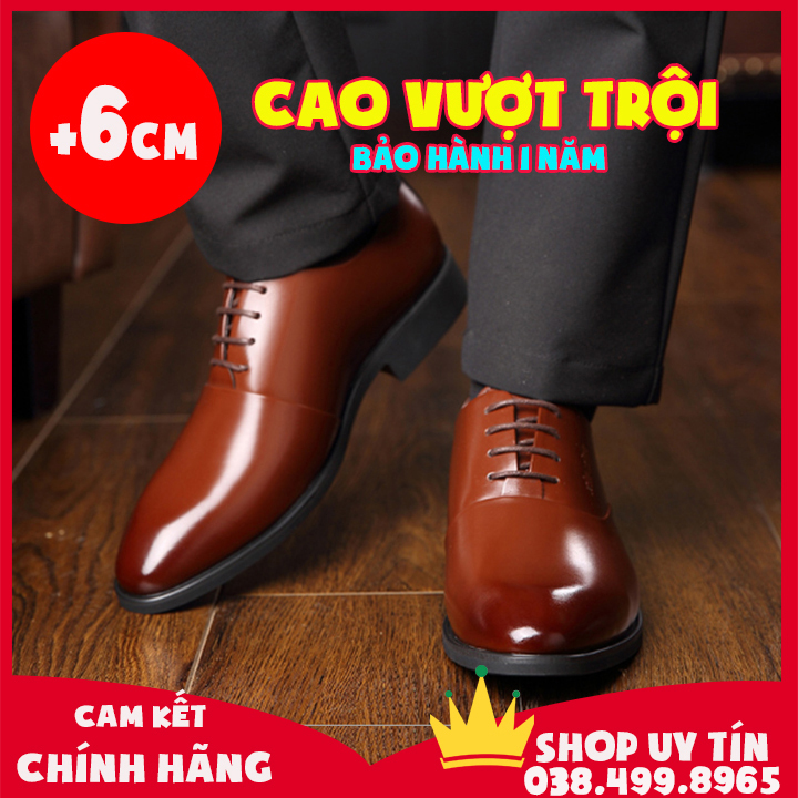 Giày Tây Nam Da Bò Cao Cấp Tăng Chiều Cao 6CM