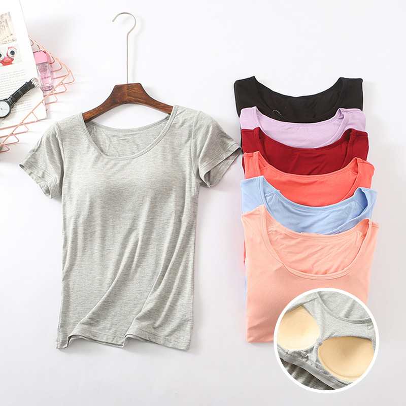 Áo Thun Cộc Tay Cotton Có Đệm Ngực Co Giãn