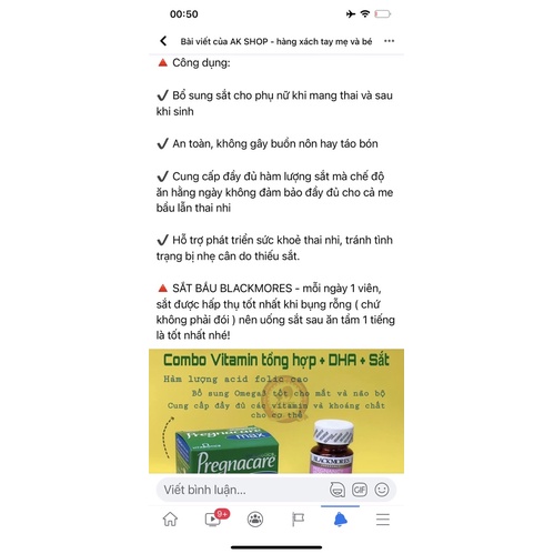 Combo Bầu Max Pregnacare Và Sắt Blackmores Hàng