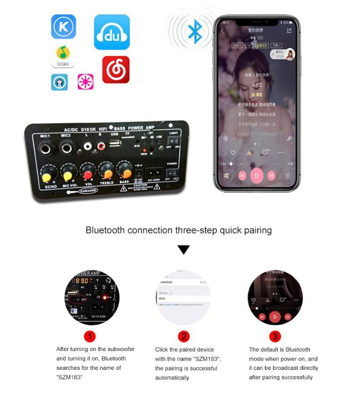 Amplifier Bluetooth 5.0 Untuk 8-12 Inci Speaker AC 220V 12V 24V Kit Amplifier Subwoofer Power Amplifier Bluetooth Stereo Bluetooth 2.1 Hi-Fi Amplifier Subwoofer Super Bass