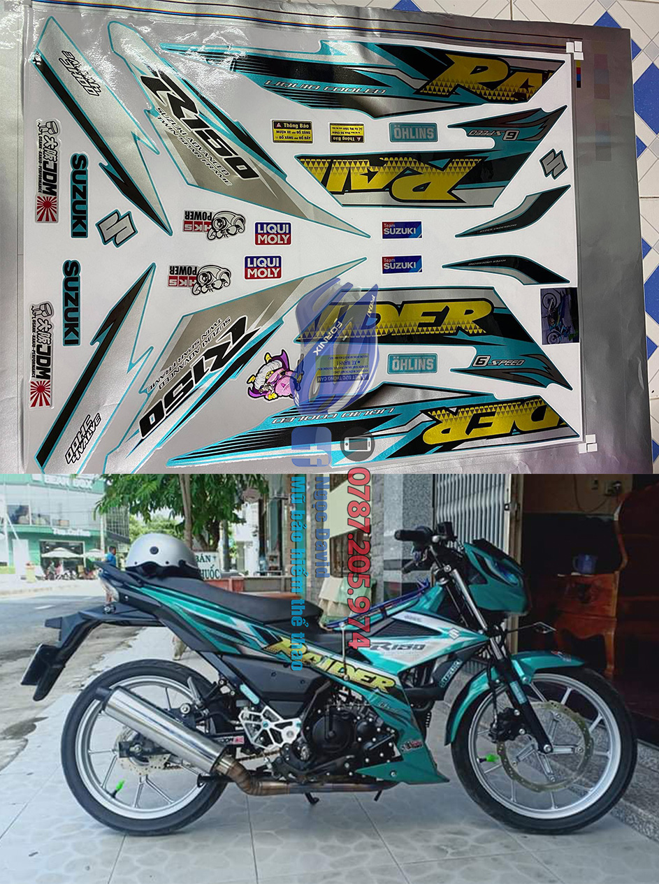 [HCM]TEM RỜI CANDY RAIDER FI XÁM ĐEN DÁN XE XANH LỤC TẶNG TEM DÁN XI NHAN