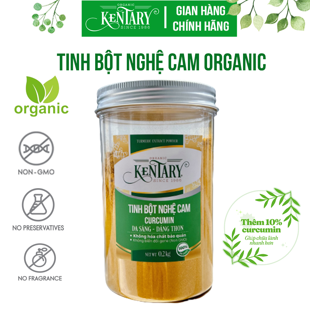 Tinh bột nghệ cam organic Kentary hũ 250g (10% Curcumin),