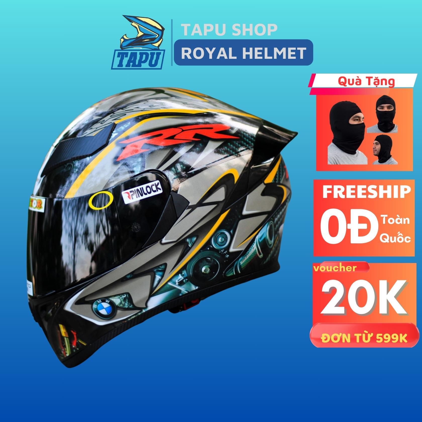 [HCM]Nón Fullface ROYAL M138B 1 Kính Lên Tem BMW Xám - Tapu Shop