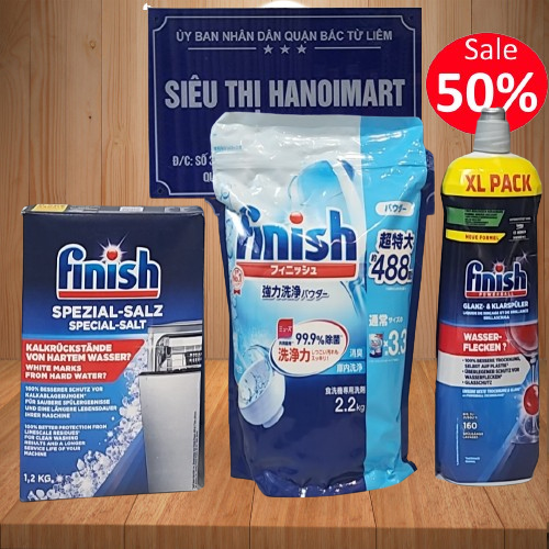 Combo Bột rửa bát Finish 2,5kg + muối finish 1.5kg + bóng finish 750ml chuyên dùng cho máy rửa bát