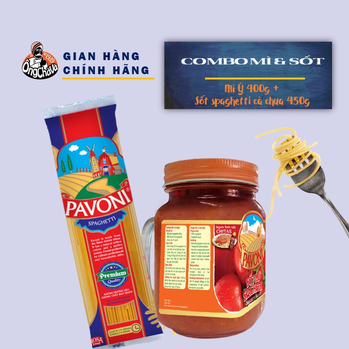 Combo Tiết kiệm 1 Sốt Spaghetti Cà Chua 450gram Và 1 Gói Mì Ý Pavoni