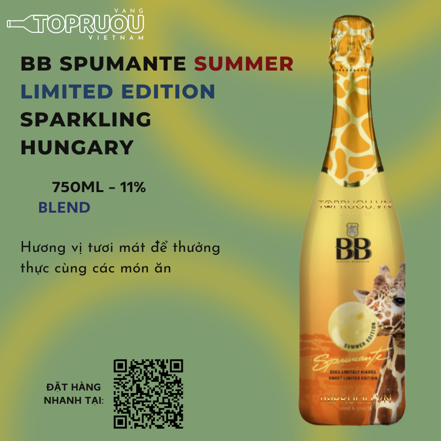 [TopRuouVietNam] Rượu Vang Nổ BB Spumante Summer Sparkling 750ml [Hàng Thật]