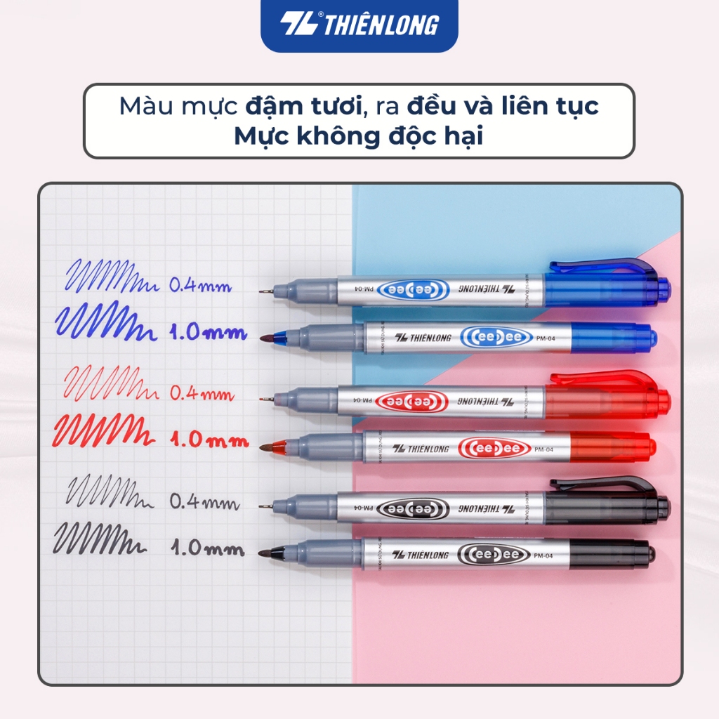 (1 Cây) Bút lông dầu 2 đầu nhỏ Thiên Long PM-04