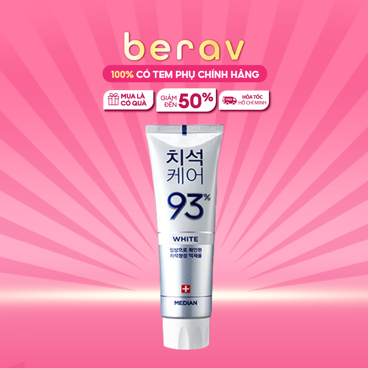 Kem Đánh Răng Median TRẮNG Giúp Trắng Răng, Giảm Ố Vàng, Sạch Mảng Bám Hương Trà Xanh Dental IQ 93% Breath Care 120g