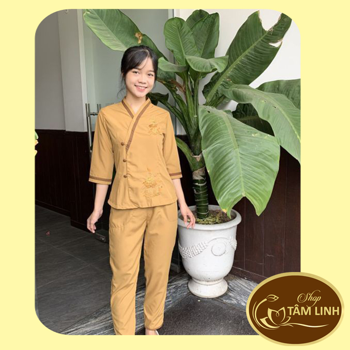 Đồ Lam Đi Chùa _ Mẫu Cài Xéo Thêu Sen