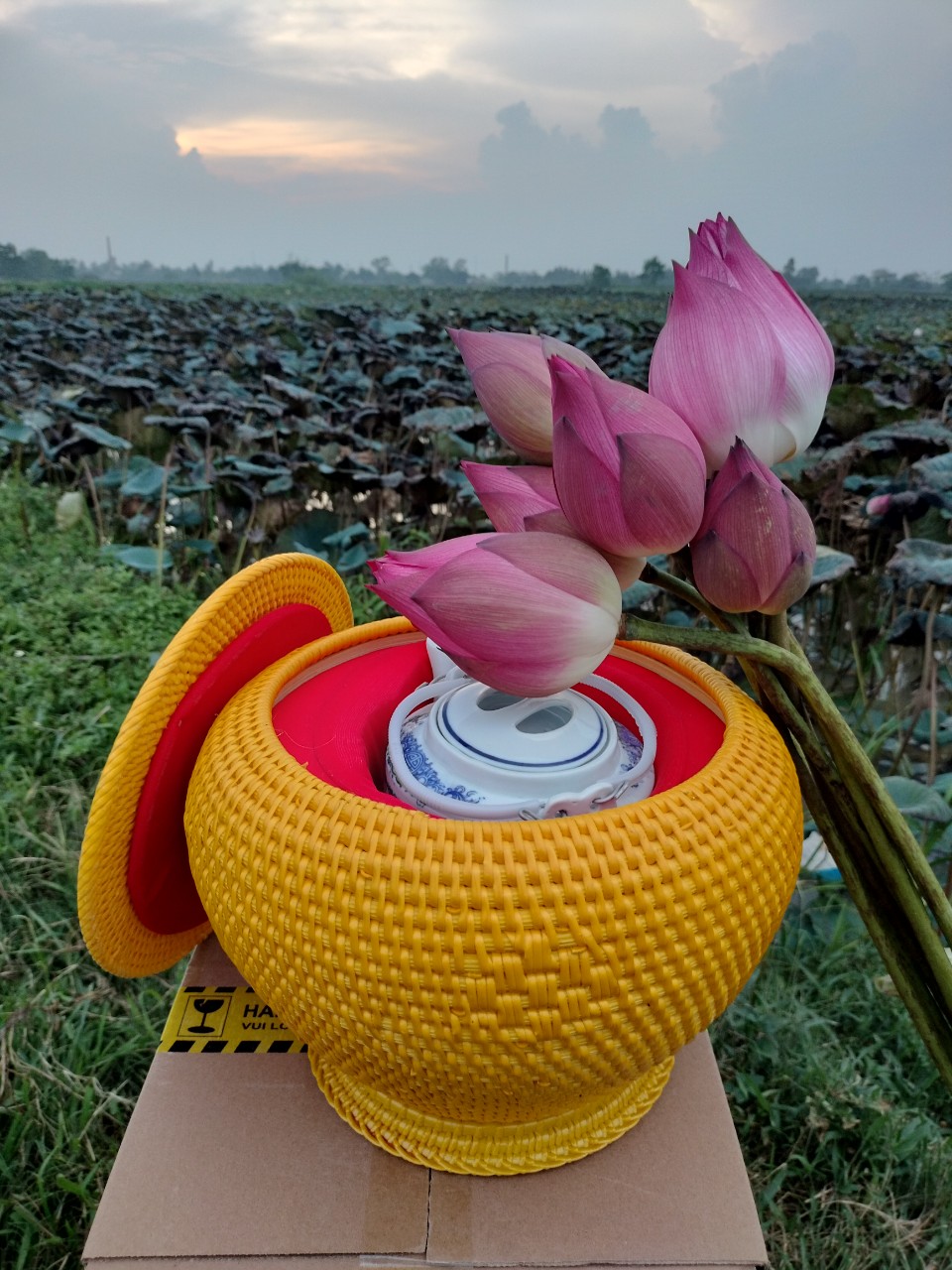 Giỏ ấm tích loại 1,5l. hàng đan tay thủ công 100%.