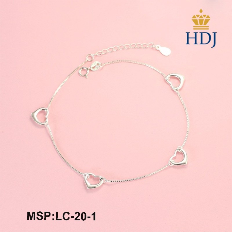Lắc chân nữ hình trái tim bằng bạc thật đẹp trang sức cao cấp HDJ mã LC-20-1