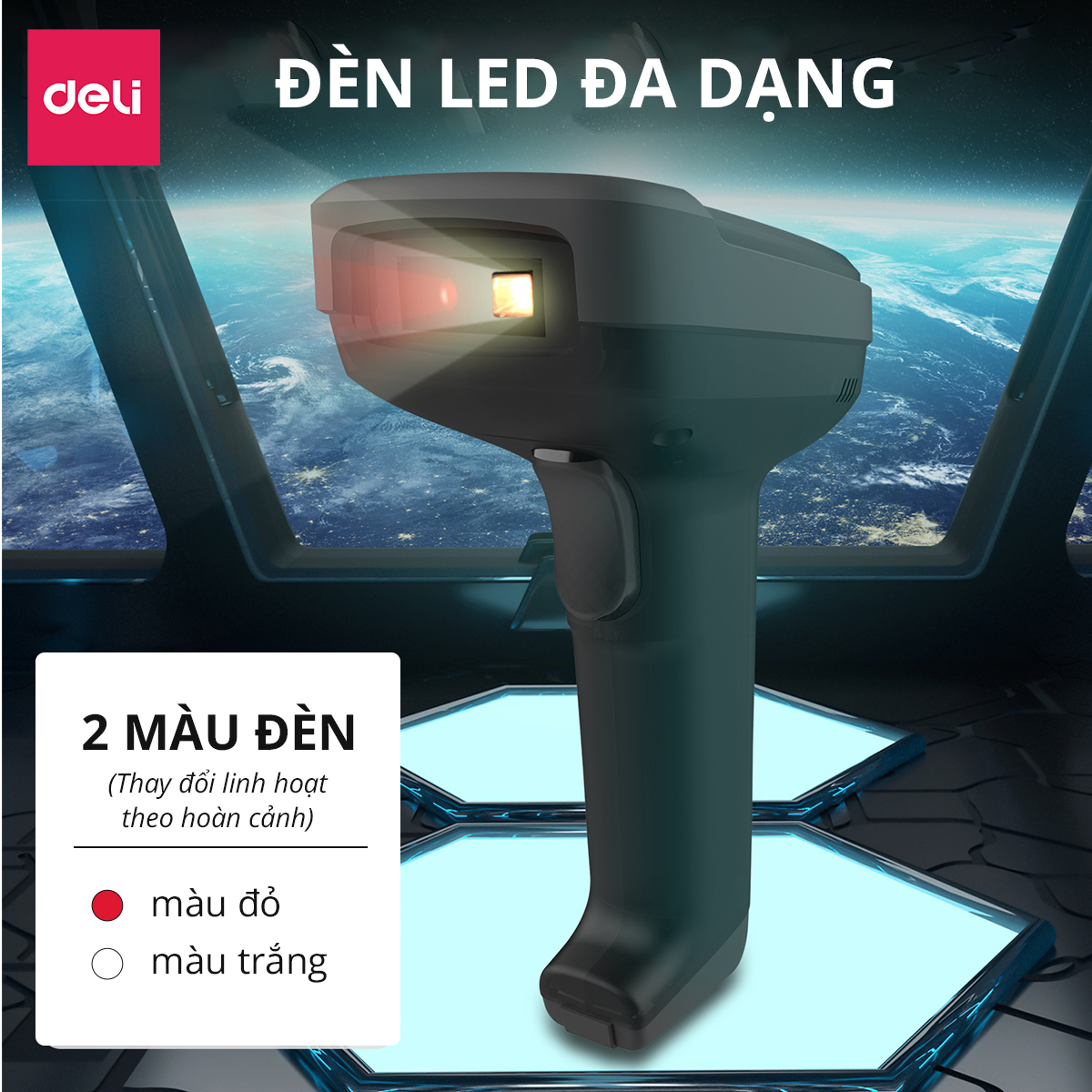Máy Quét Mã Vạch DELI, Máy Quét Đa Tia, Kết Nối Có Dây Và Không Dây, Quét Các Loại Mã Vạch 1D 2D Barcode QR CODE, Bắn Mã Vạch Liên Tục Dùng Trong Siêu Thị, Cửa Hàng, Tạp Hóa, Hiệu Thuốc