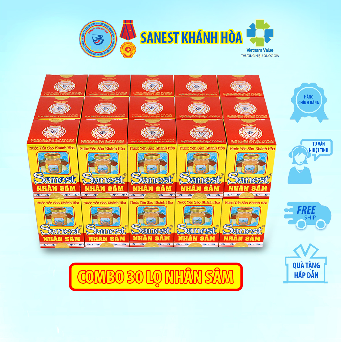 [COMBO 30 LỌ] Nước Yến sào Khánh Hòa Sanest Nhân Sâm 70ml