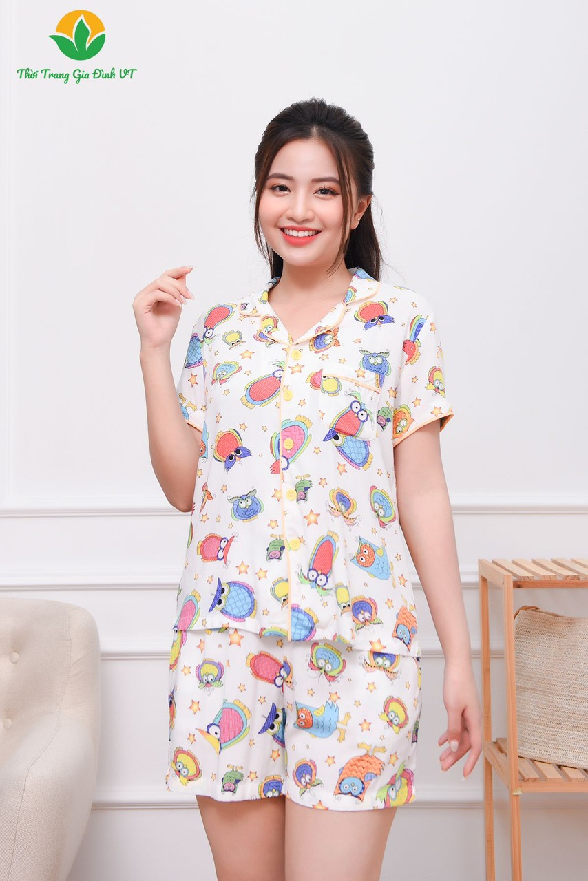 Bộ pijama mặc nhà quần đùi áo cộc tay nữ mùa hè việt thắng chất lanh tole - b03.2305