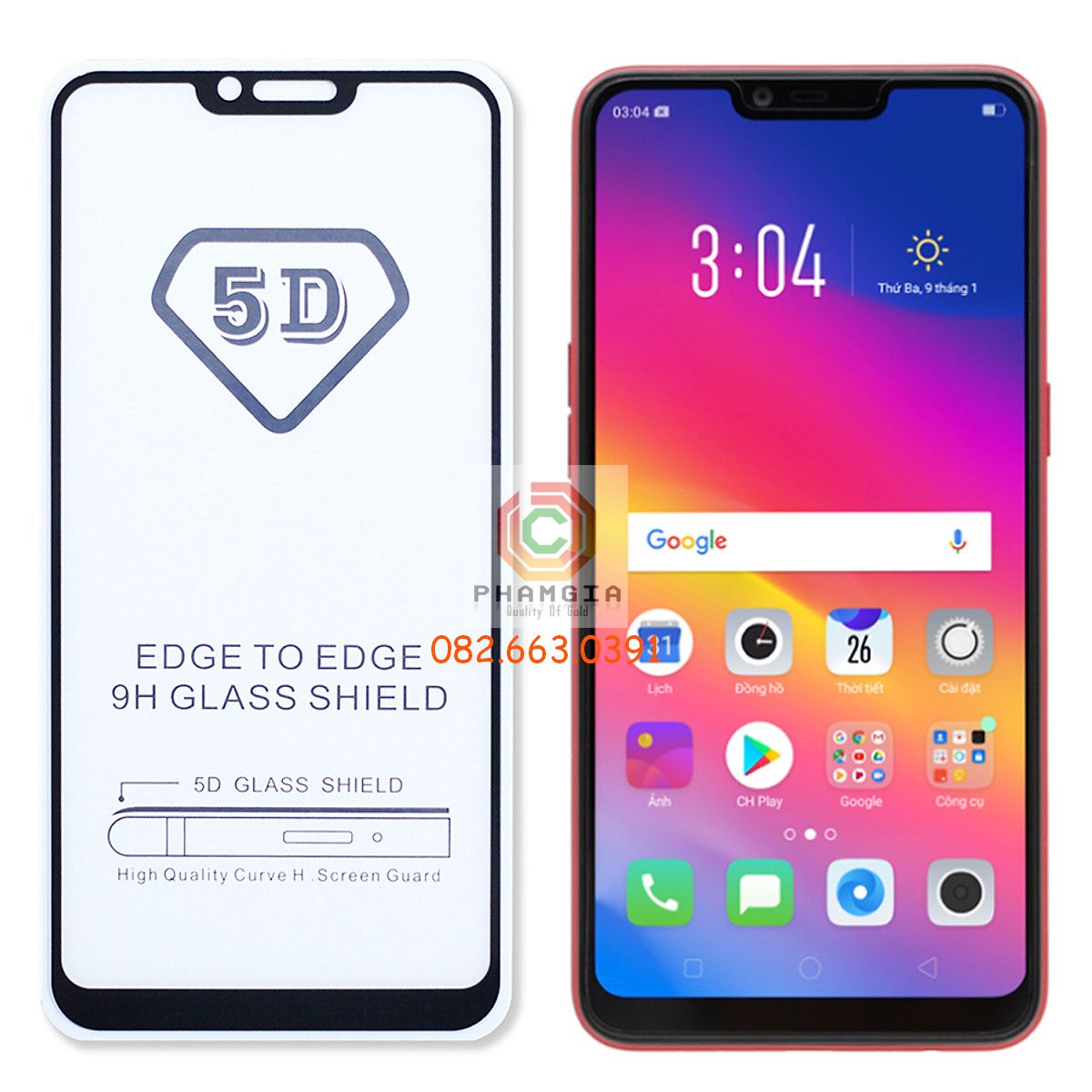 Kính cường lực Oppo A12E full màn hình 9H bền chuẩn