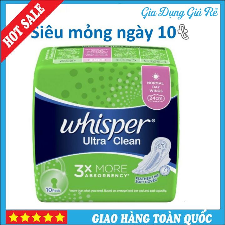 Băng Vệ Sinh Whisper Siêu Mỏng Ngày 10 Miếng