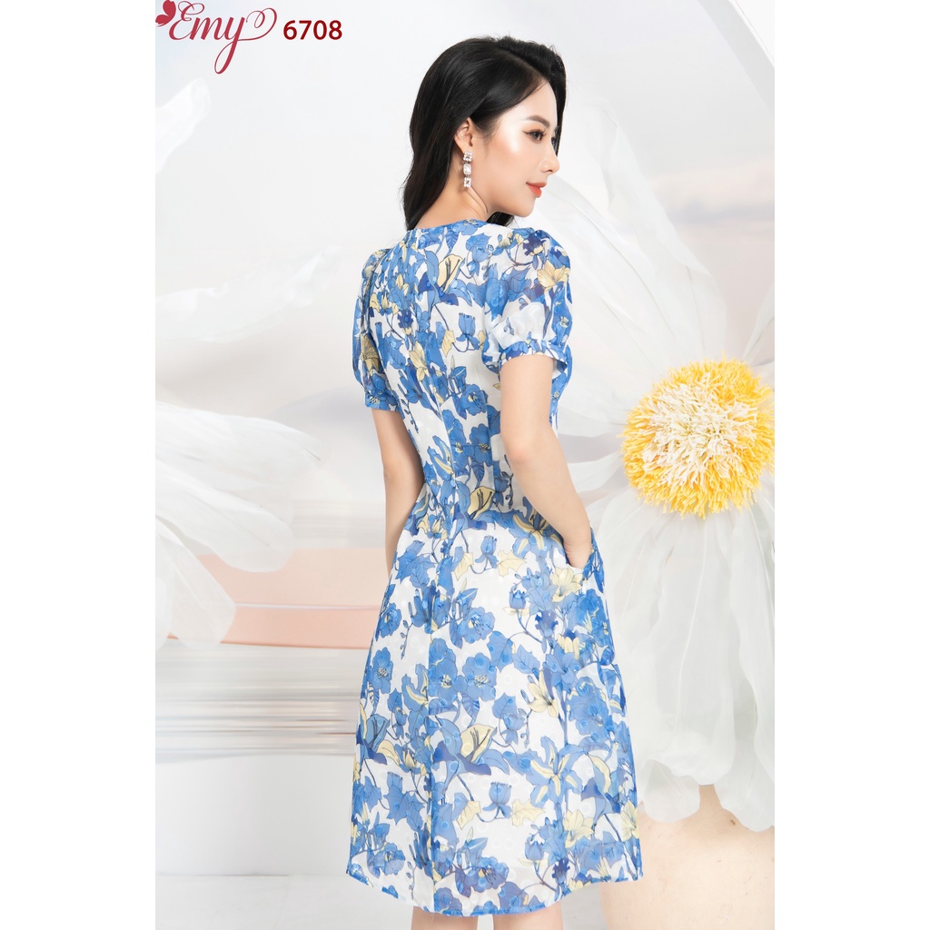 Đầm EMY EM6708 A Cổ Tim HT Xanh